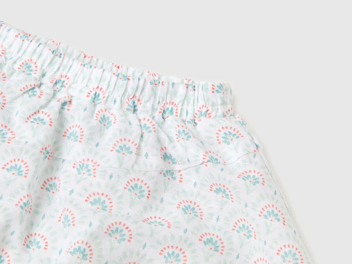 Benetton White Girls Floral Linen Blend Set SKU: 4NVDAK001_68A Image 03