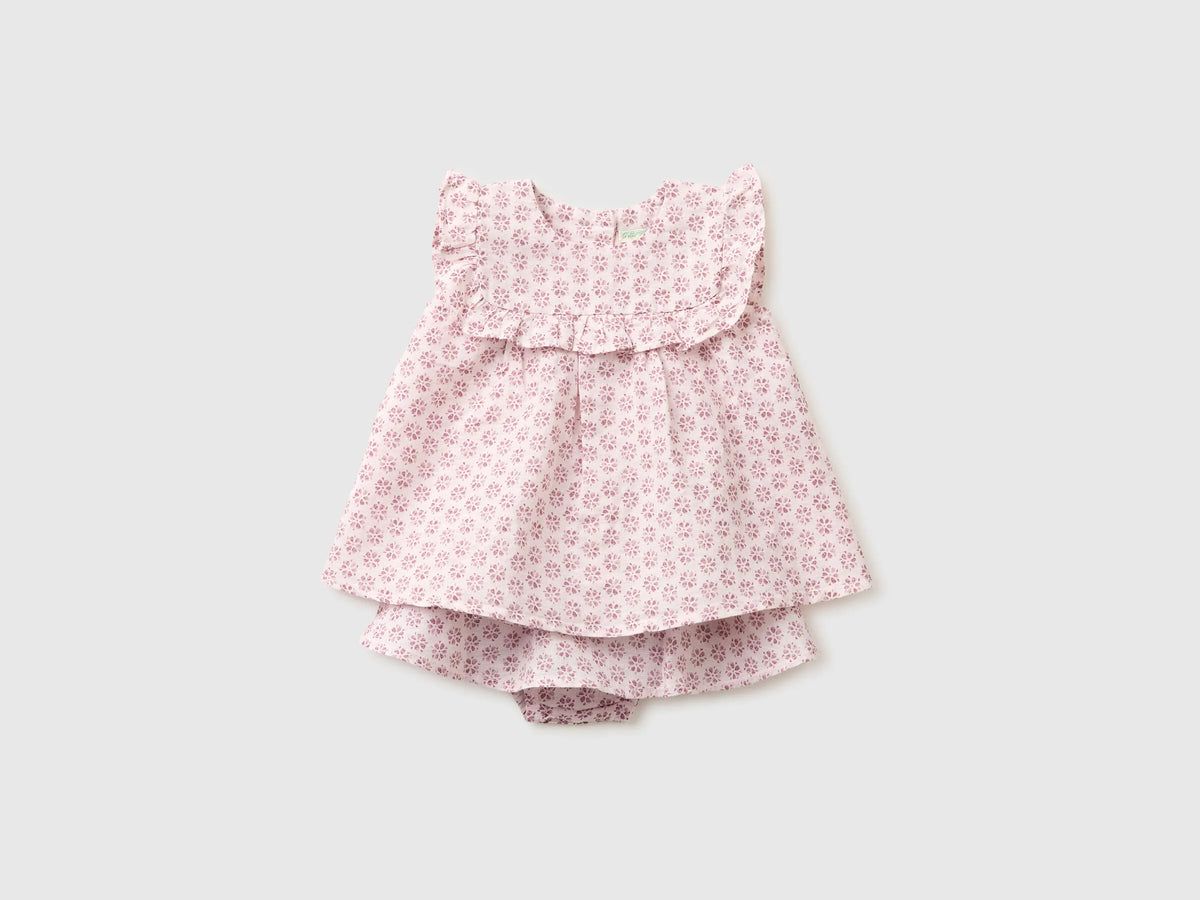 Benetton Pink Girls Floral Linen Blend Set SKU: 4NVDAK001_68E Image 01