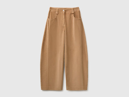 Benetton Camel Women Corduroy Barrel-Fit Trousers SKU: 4OFUDF0CV_34A Image 05