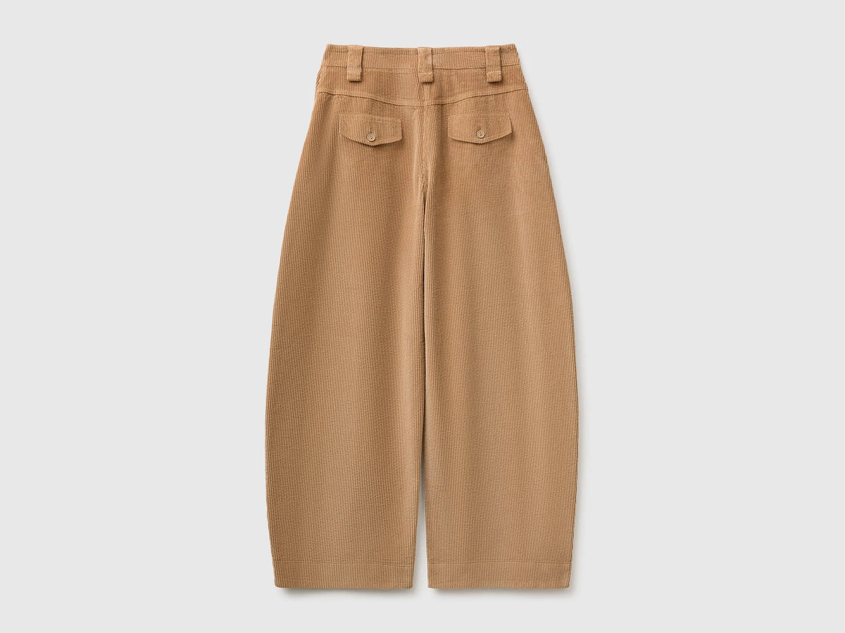 Benetton Camel Women Corduroy Barrel-Fit Trousers SKU: 4OFUDF0CV_34A Image 06