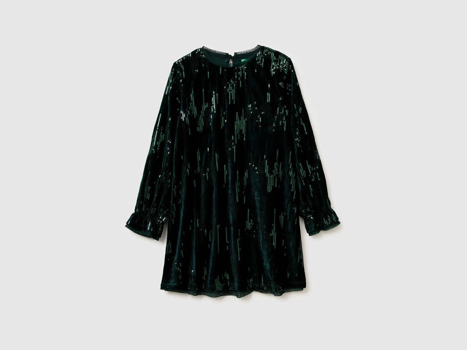 Benetton Dark Green Girls Velvet Dress with Sequins SKU: 4OZGCV03P_901 Image 01