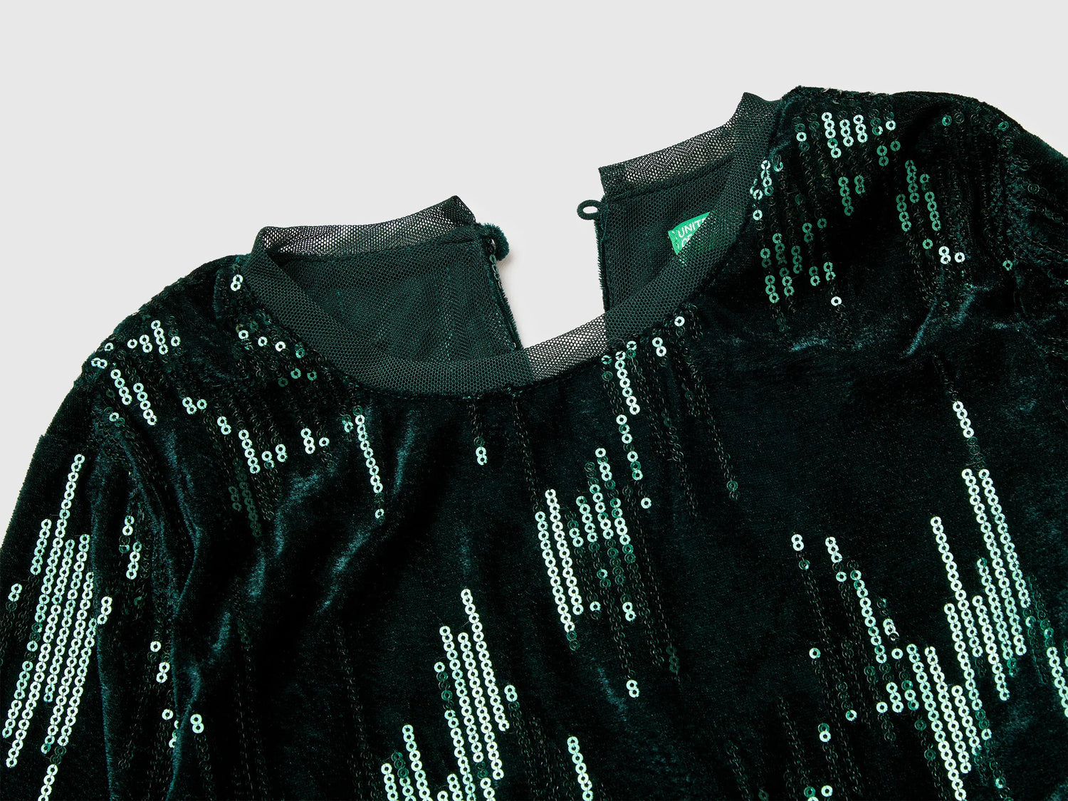 Benetton Dark Green Girls Velvet Dress with Sequins SKU: 4OZGCV03P_901 Image 03
