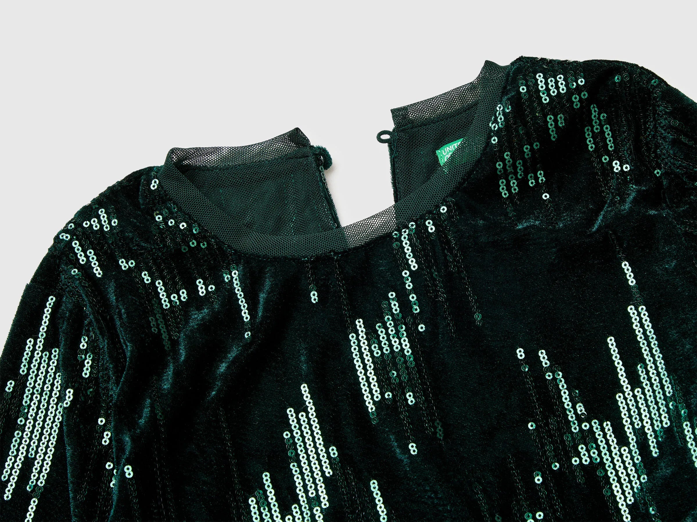 Benetton Dark Green Girls Velvet Dress with Sequins SKU: 4OZGCV03P_901 Image 03