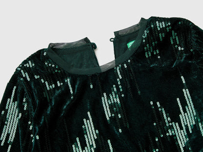 Benetton Dark Green Girls Velvet Dress with Sequins SKU: 4OZGCV03P_901 Image 03