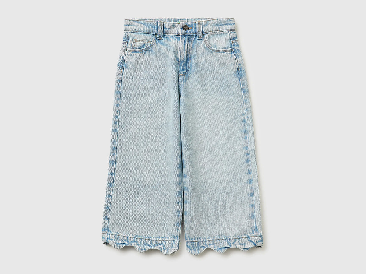 Benetton Light Blue Girls Jeans with Cherry Embroidery SKU: 4P1XGE031_902 Image 01