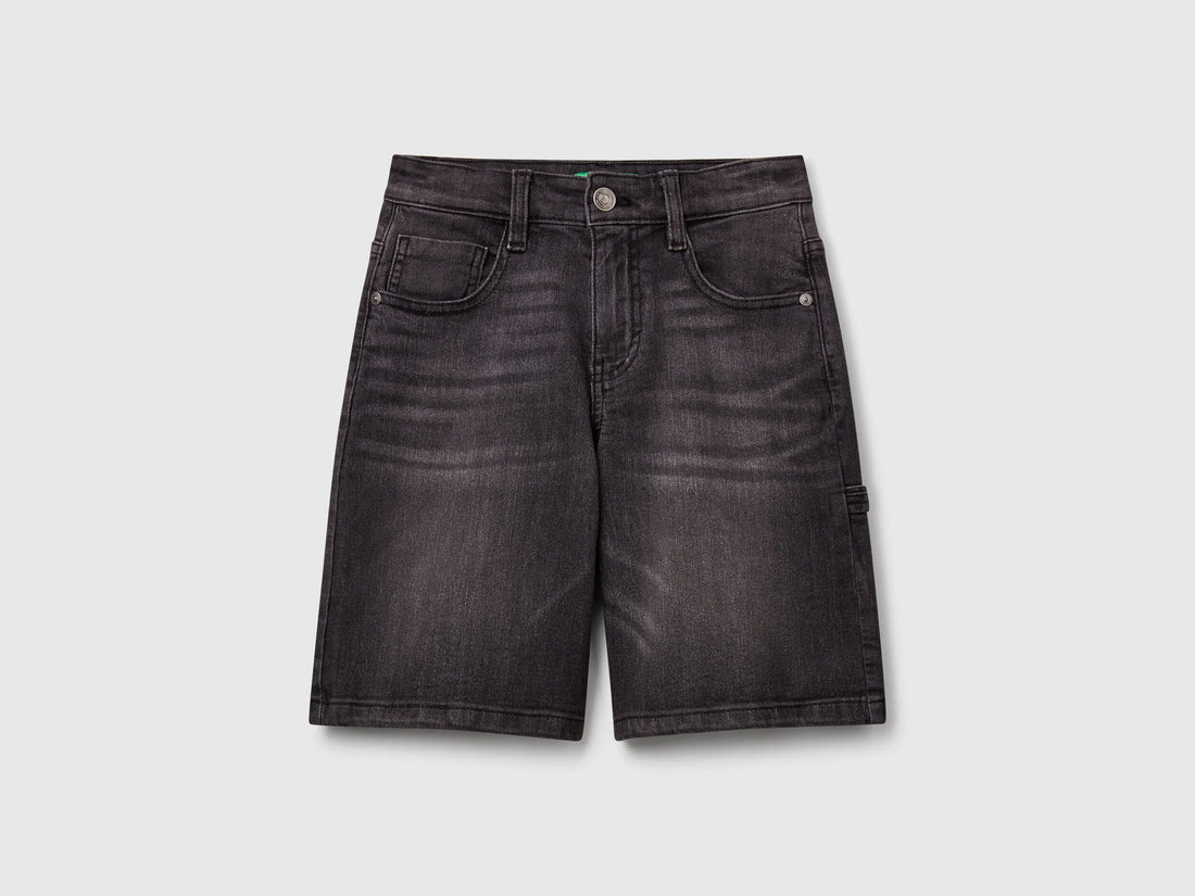 Benetton Black Boys Straight Fit Denim Bermudas SKU: 4PORC903I_700 Image 01