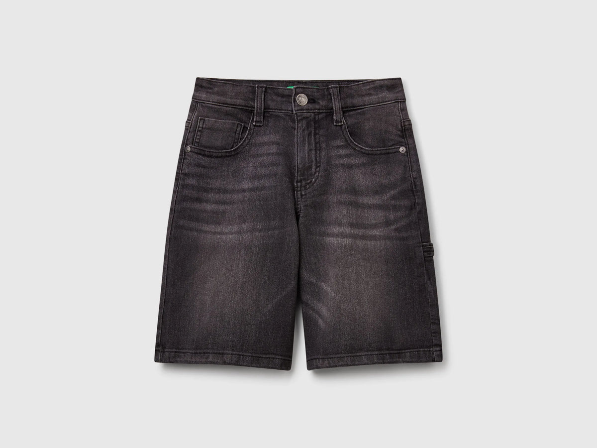 Benetton Black Boys Straight Fit Denim Bermudas SKU: 4PORC903I_700 Image 01