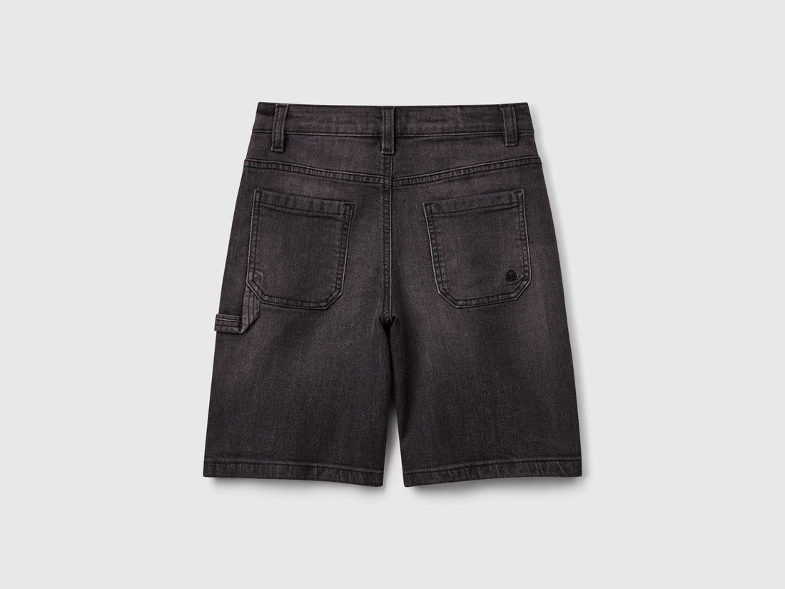 Benetton Black Boys Straight Fit Denim Bermudas SKU: 4PORC903I_700 Image 02