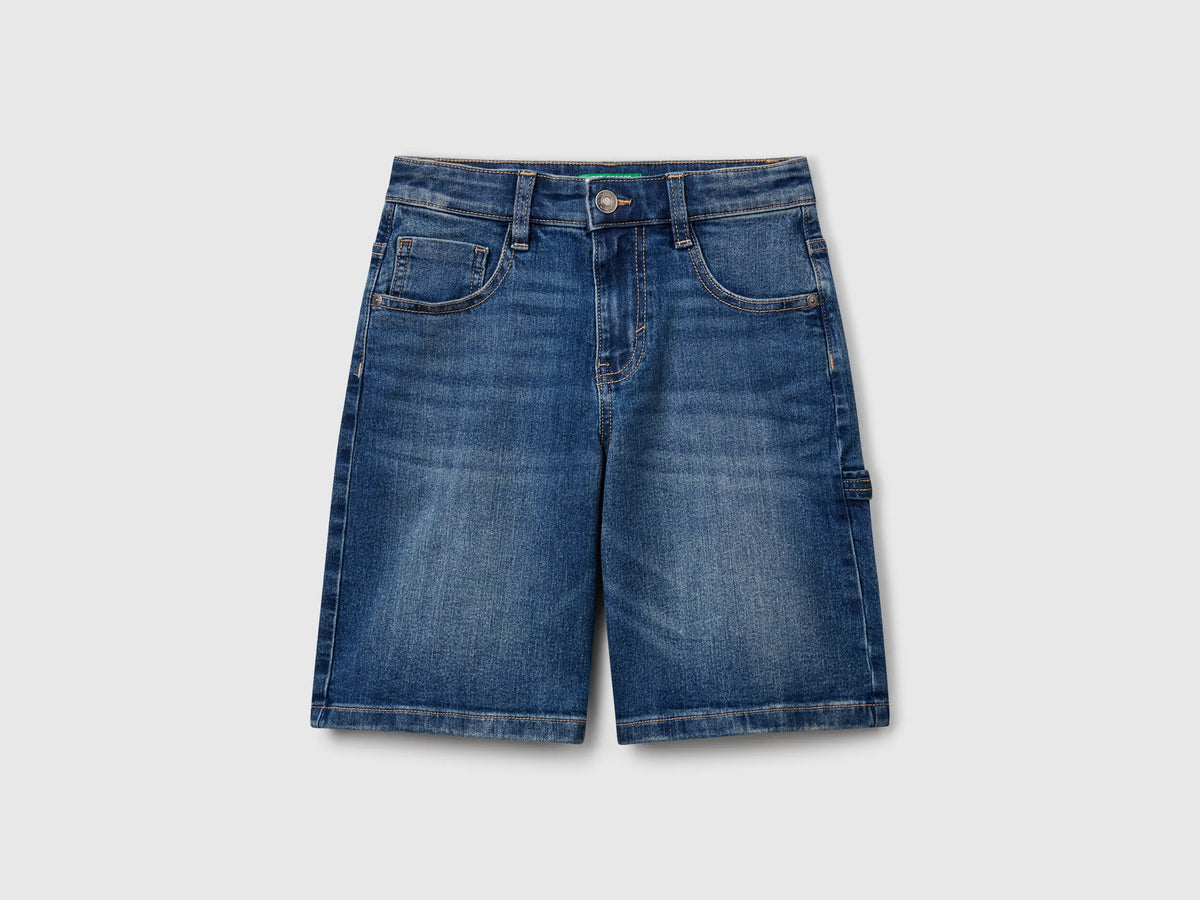 Benetton Dark Blue Boys Straight Fit Denim Bermudas SKU: 4PORC903I_901 Image 01