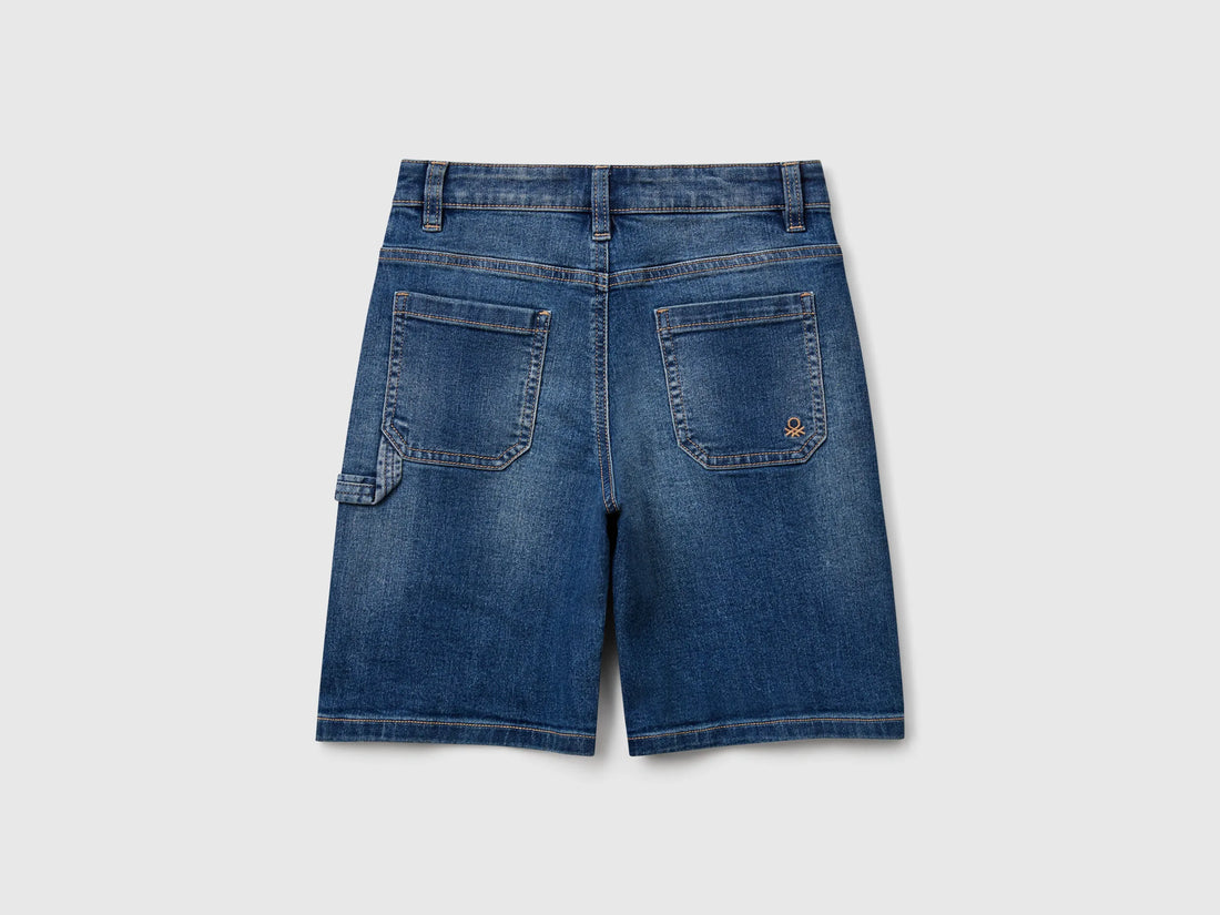 Benetton Dark Blue Boys Straight Fit Denim Bermudas SKU: 4PORC903I_901 Image 02
