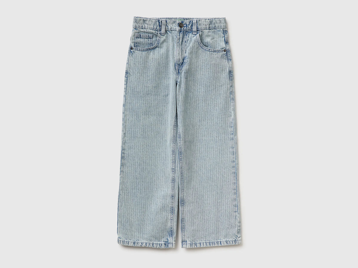 Benetton Sky Blue Boys Loose-Fit Striped Jeans SKU: 4PY3CE04N_901 Image 01
