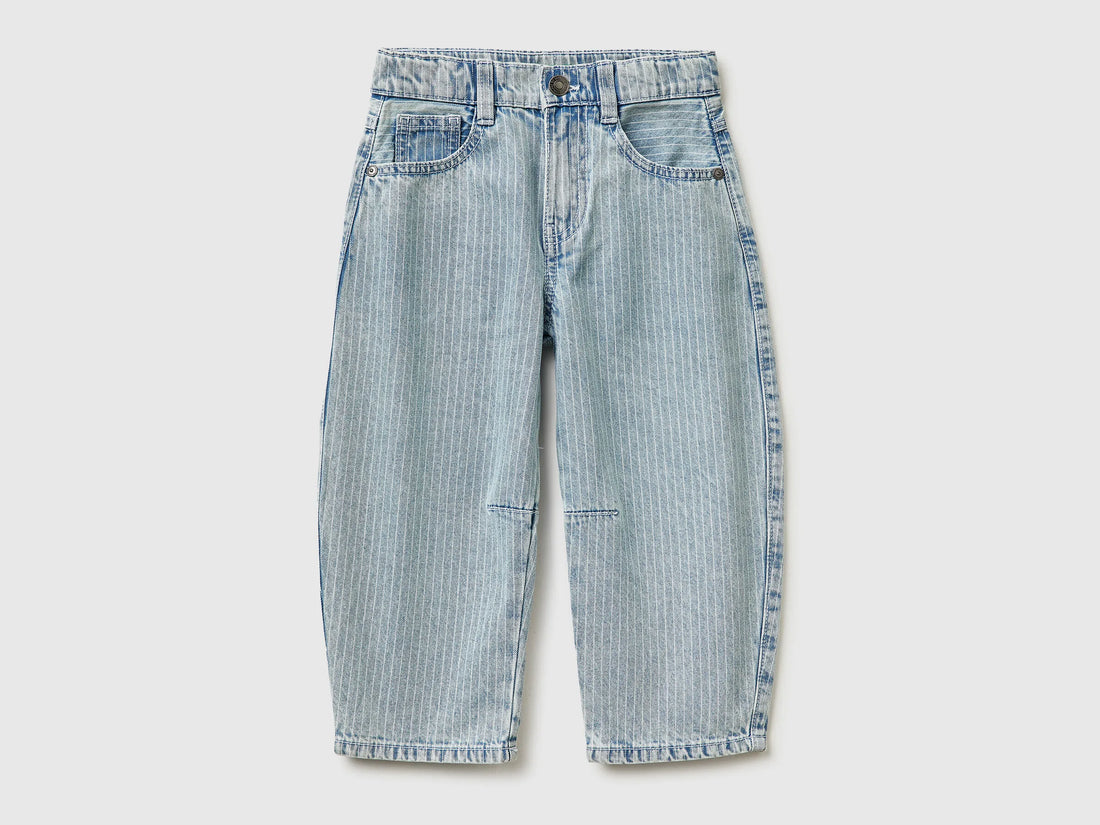 Benetton Sky Blue Boys Striped Balloon Fit Jeans SKU: 4PY3GE02Y_901 Image 01