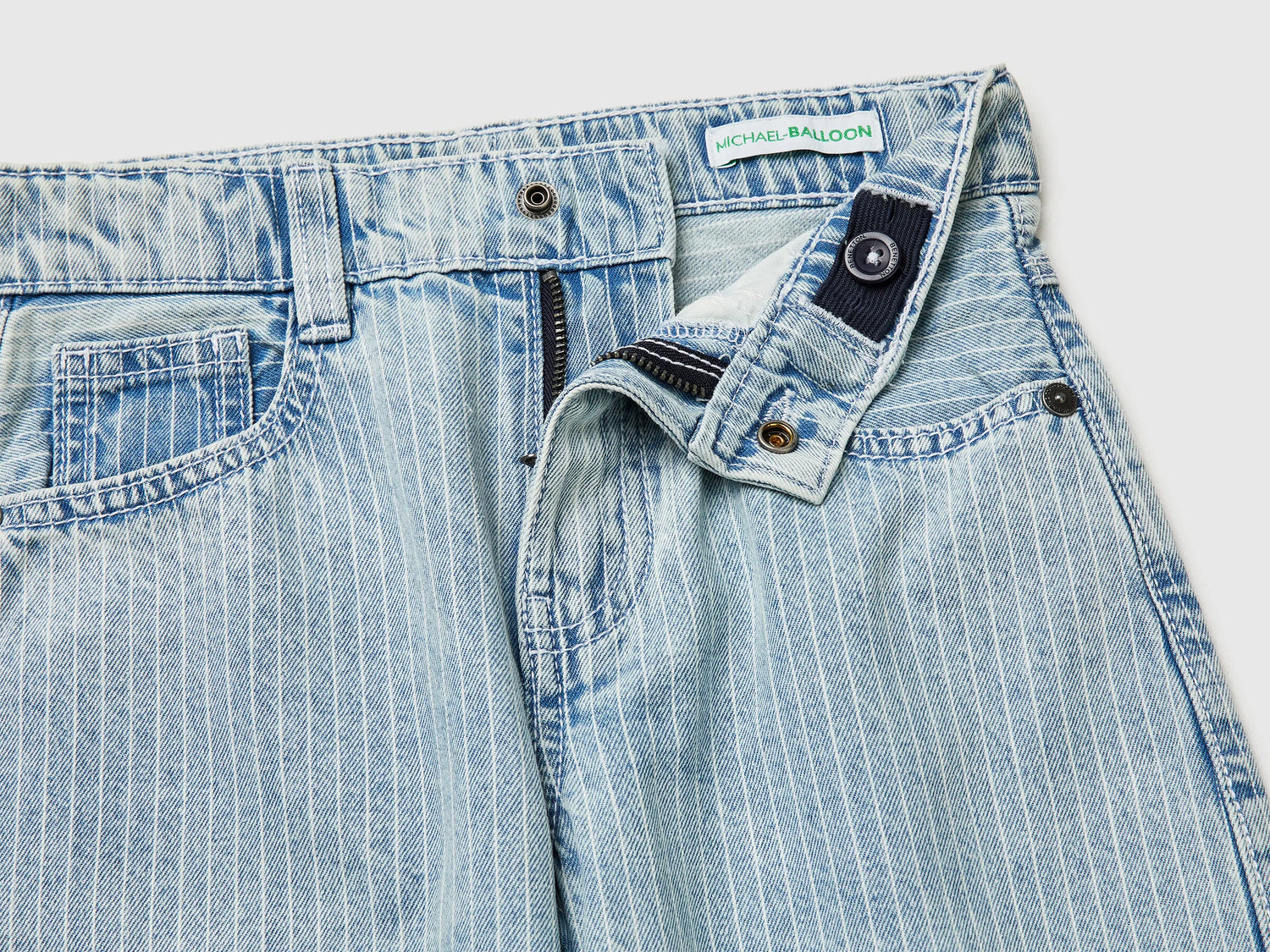 Benetton Sky Blue Boys Striped Balloon Fit Jeans SKU: 4PY3GE02Y_901 Image 03