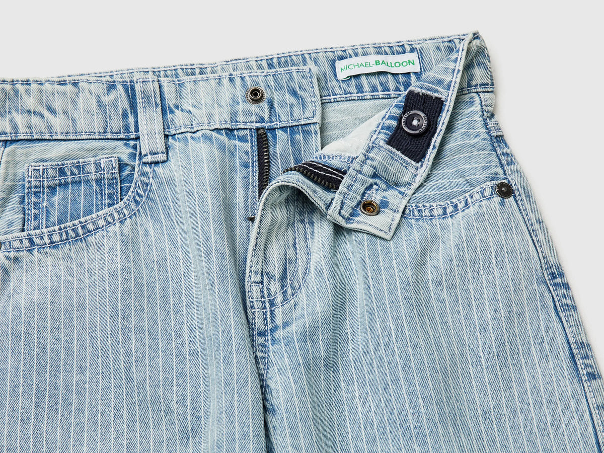 Benetton Sky Blue Boys Striped Balloon Fit Jeans SKU: 4PY3GE02Y_901 Image 03