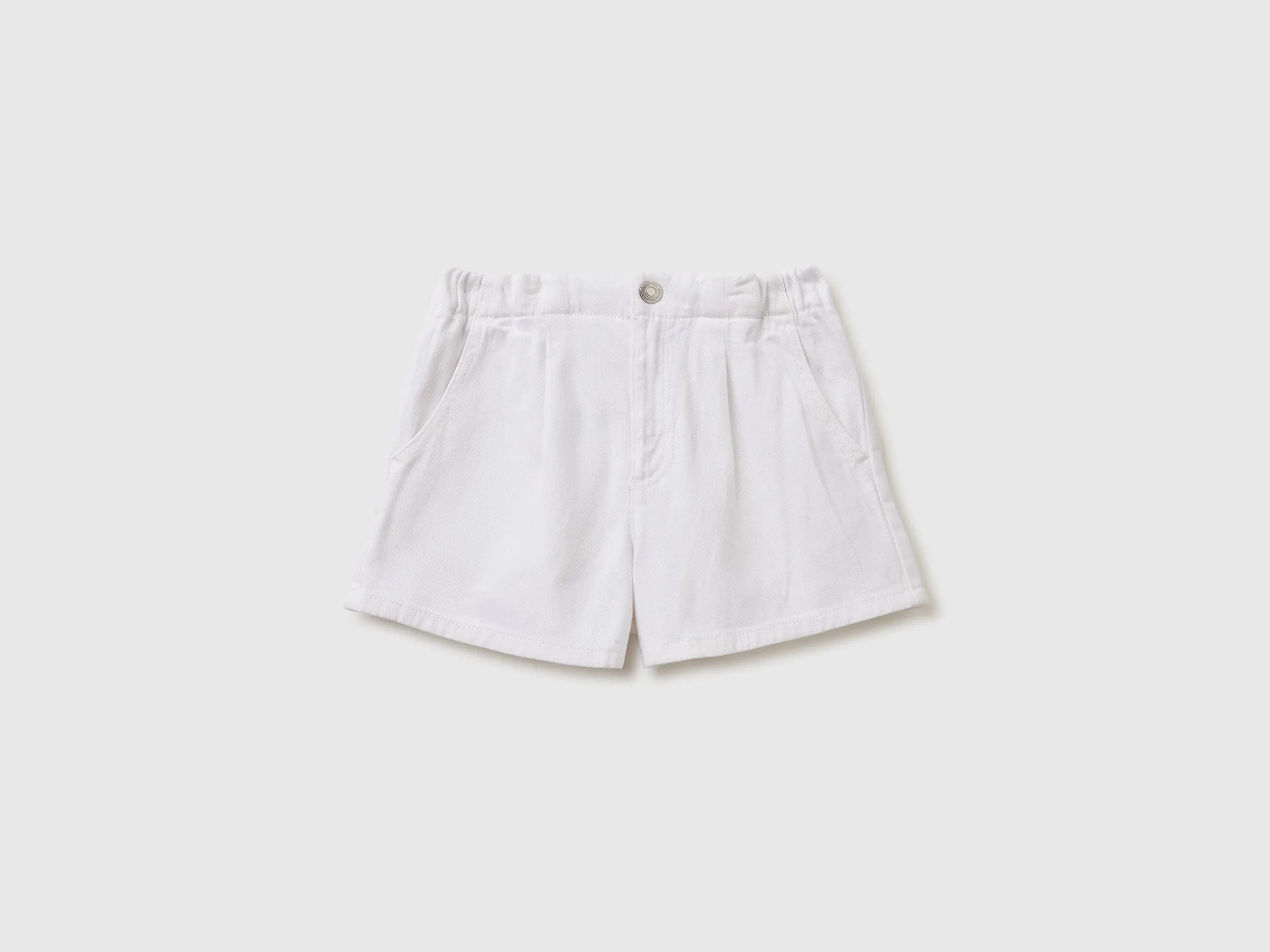 Benetton White Girls Pure Cotton Shorts SKU: 4PYAC904Y_701 Image 01