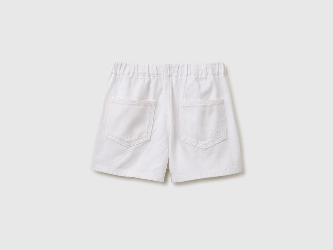 Benetton White Girls Pure Cotton Shorts SKU: 4PYAC904Y_701 Image 02