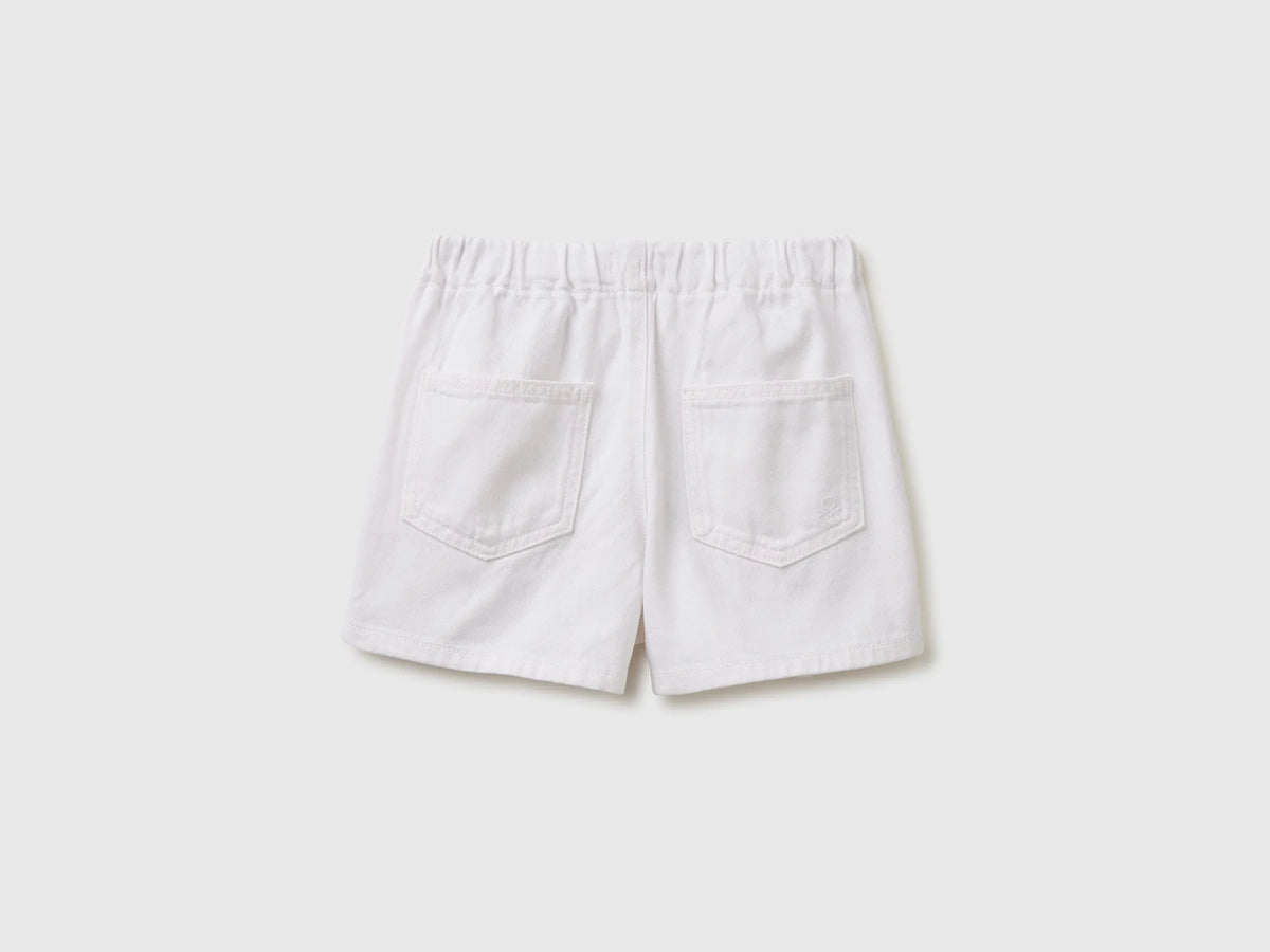 Benetton White Girls Pure Cotton Shorts SKU: 4PYAC904Y_701 Image 02