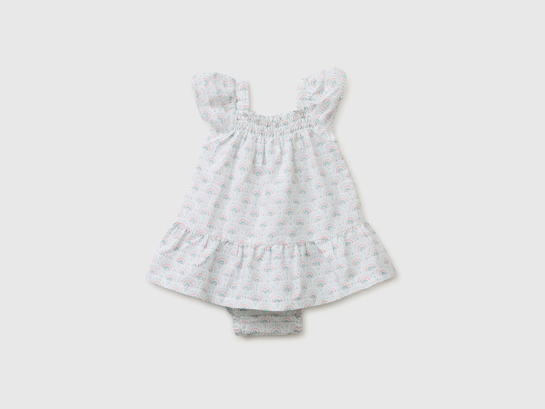 Benetton White Girls Floral Dress in Linen Blend SKU: 4QBQAV00W_68A Image 01