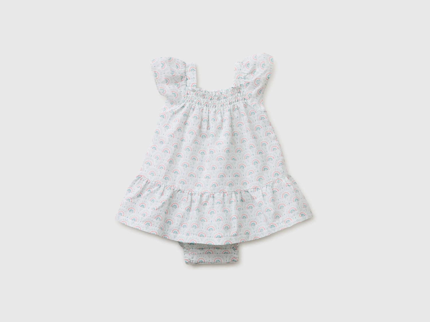 Benetton White Girls Floral Dress in Linen Blend SKU: 4QBQAV00W_68A Image 01