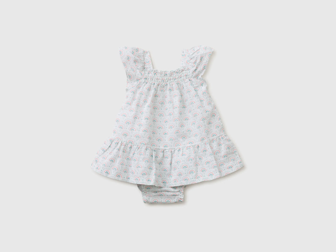 Benetton White Girls Floral Dress in Linen Blend SKU: 4QBQAV00W_68A Image 02