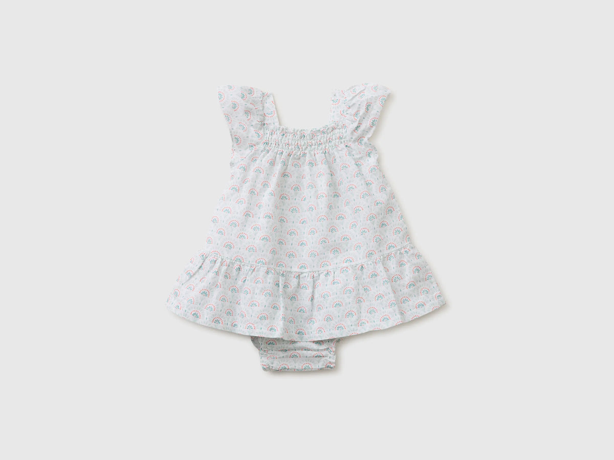 Benetton White Girls Floral Dress in Linen Blend SKU: 4QBQAV00W_68A Image 02