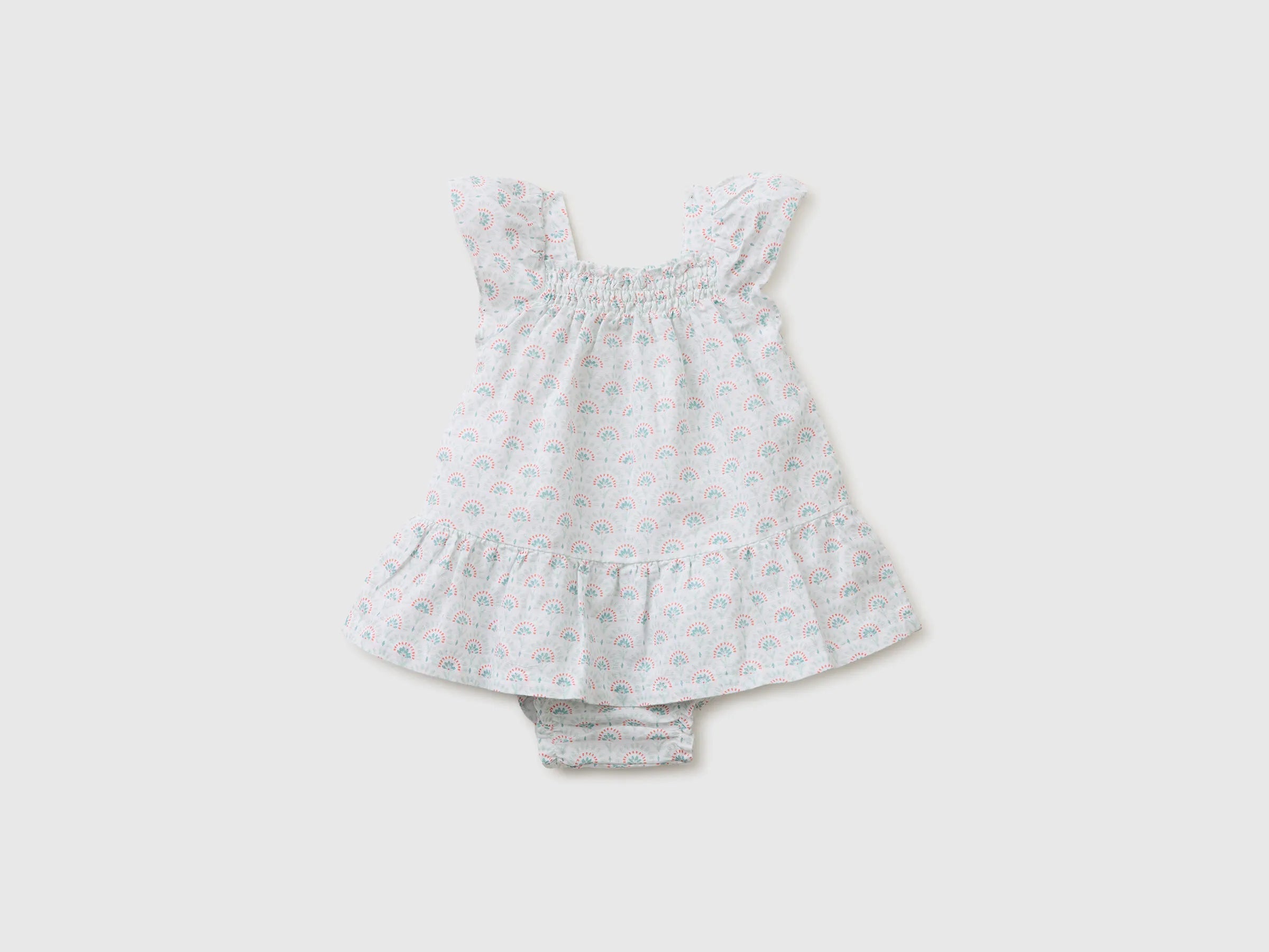Benetton White Girls Floral Dress in Linen Blend SKU: 4QBQAV00W_68A Image 02
