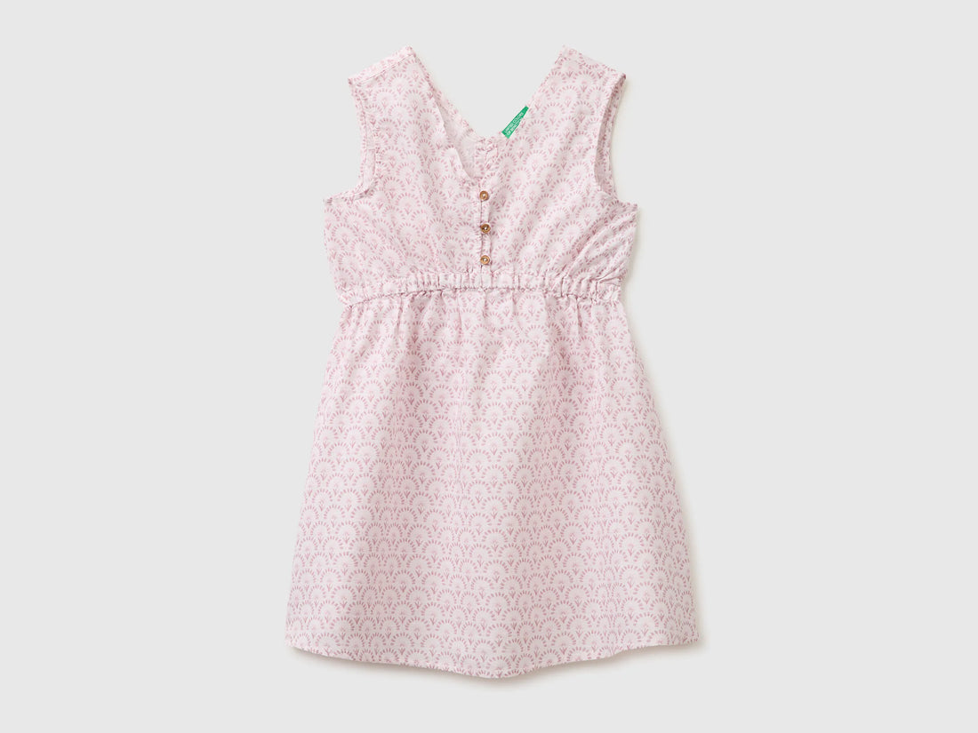 Benetton Soft Pink Girls Floral Dress in Linen Blend SKU: 4QBQCV03U_68C Image 01