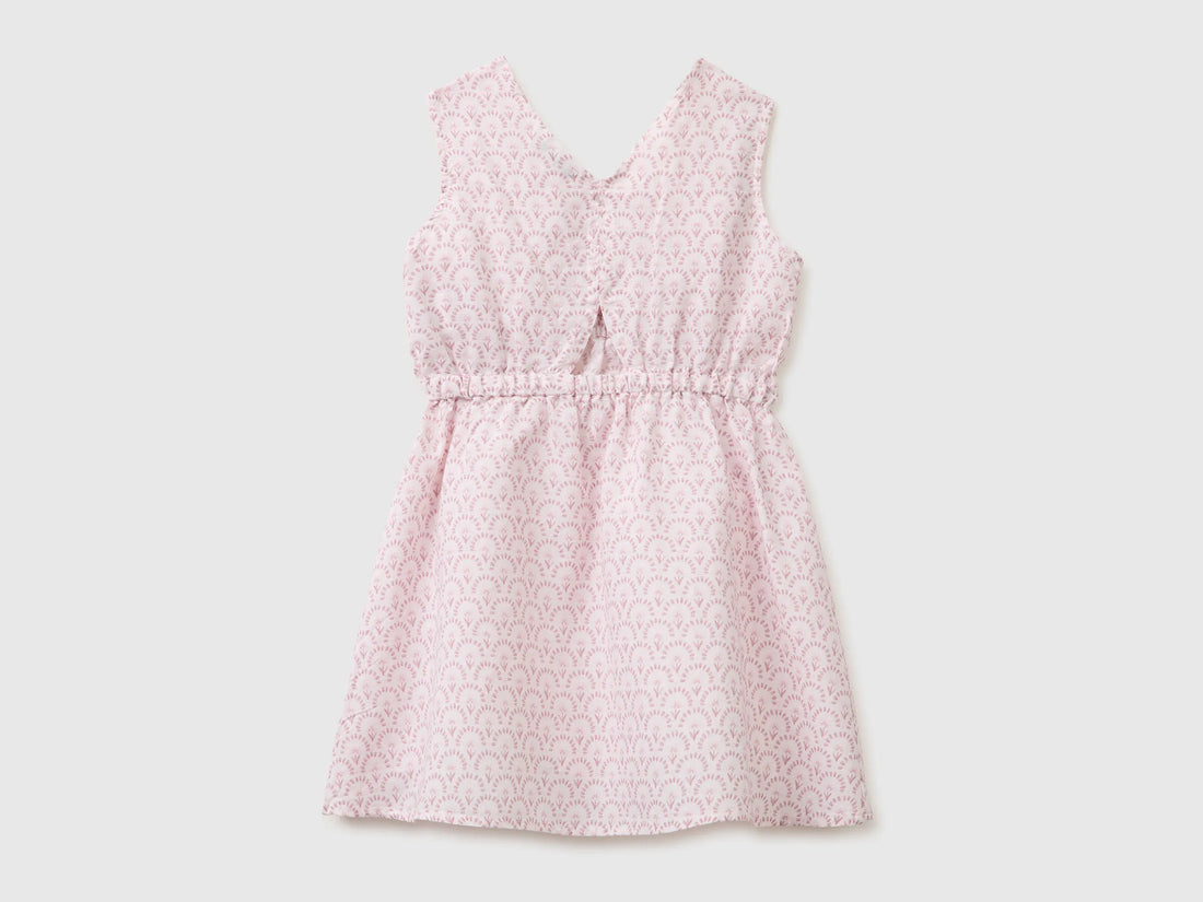 Benetton Soft Pink Girls Floral Dress in Linen Blend SKU: 4QBQCV03U_68C Image 02