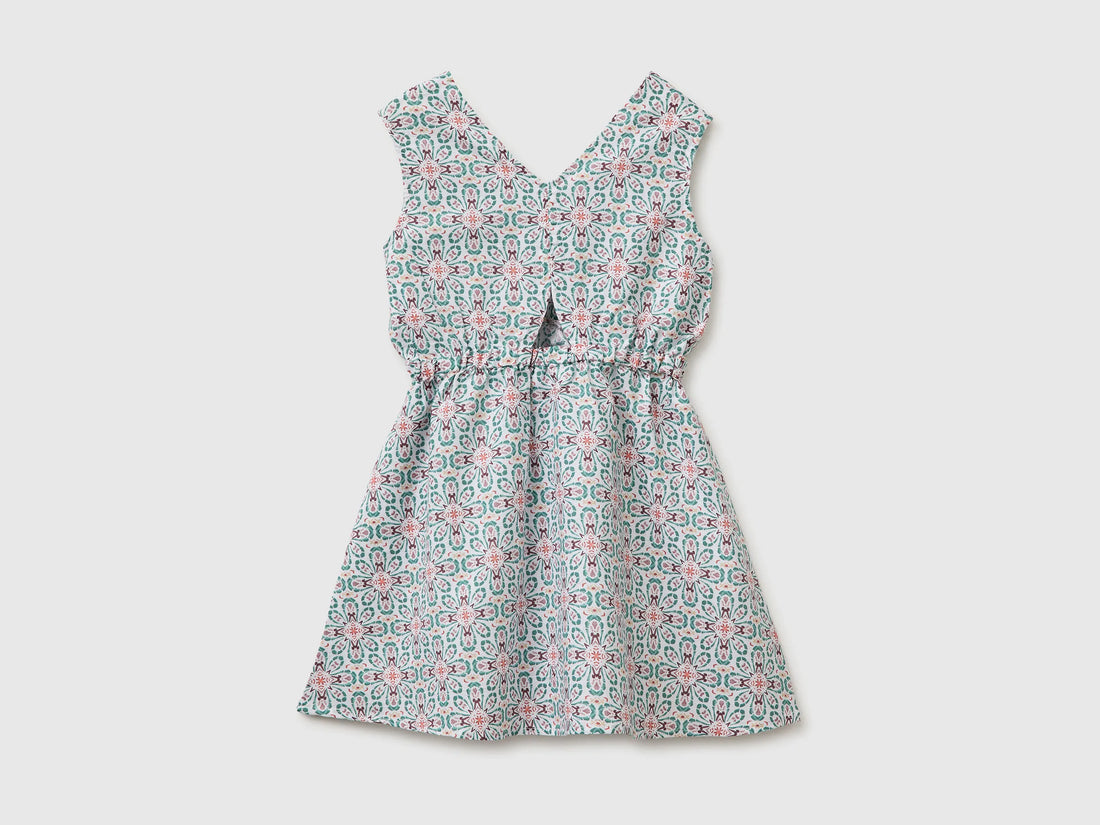 Benetton Aqua Girls Floral Dress in Linen Blend SKU: 4QBQCV03U_68D Image 02