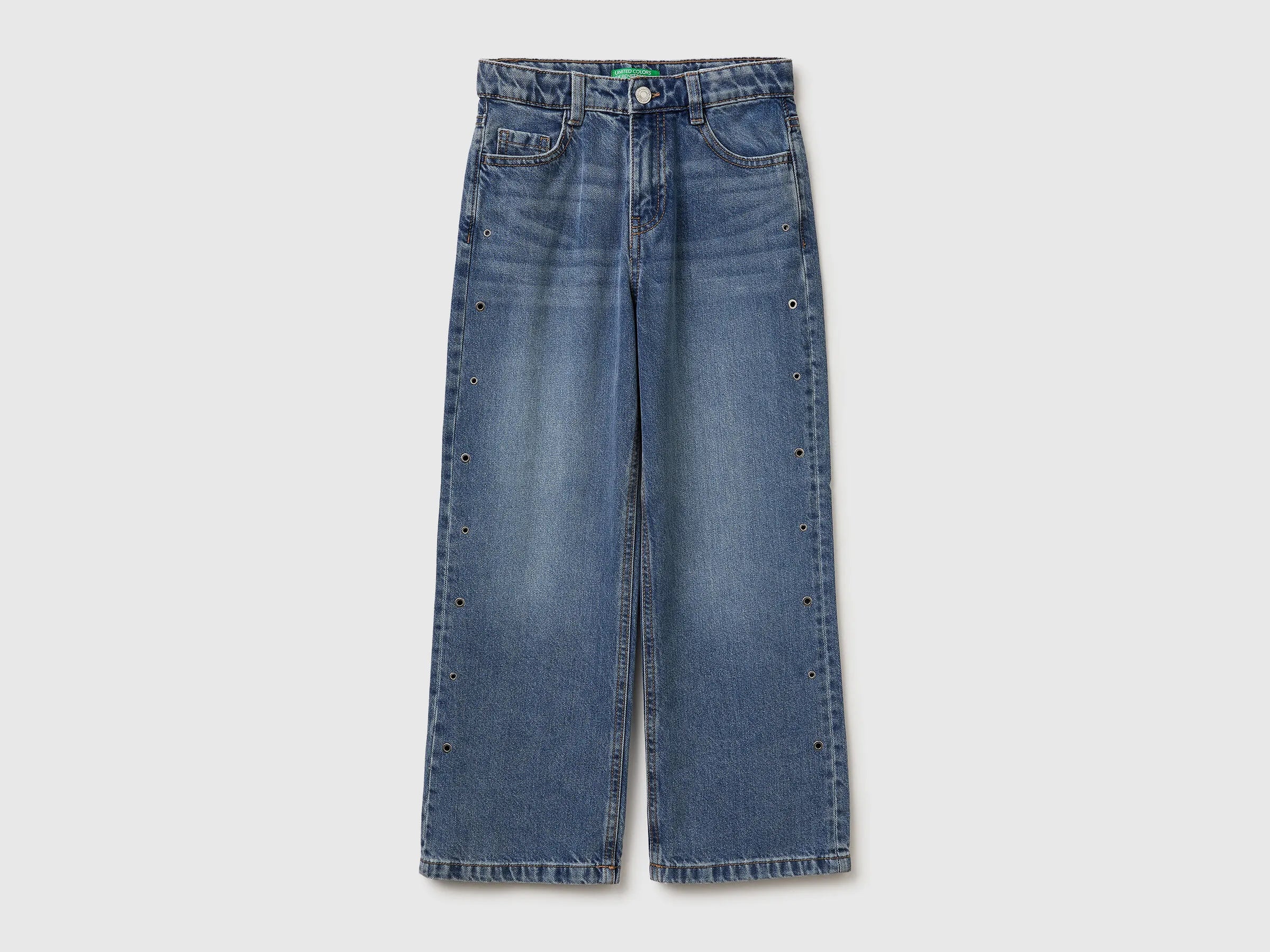 Benetton Light Blue Girls Straight Jeans with Eyelets SKU: 4R76CE04O_901 Image 01