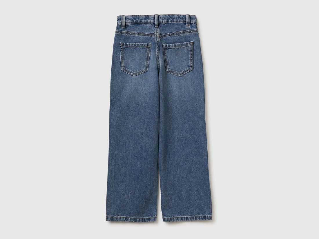 Benetton Light Blue Girls Straight Jeans with Eyelets SKU: 4R76CE04O_901 Image 02