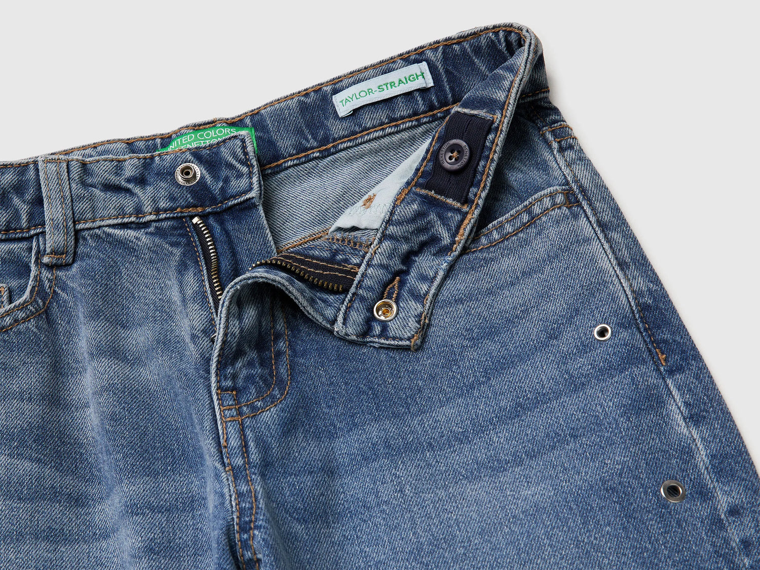 Benetton Light Blue Girls Straight Jeans with Eyelets SKU: 4R76CE04O_901 Image 03