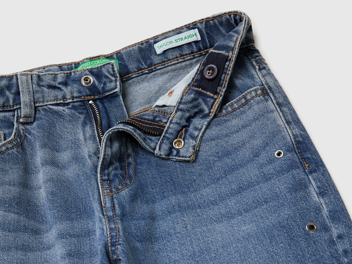 Benetton Light Blue Girls Straight Jeans with Eyelets SKU: 4R76CE04O_901 Image 03