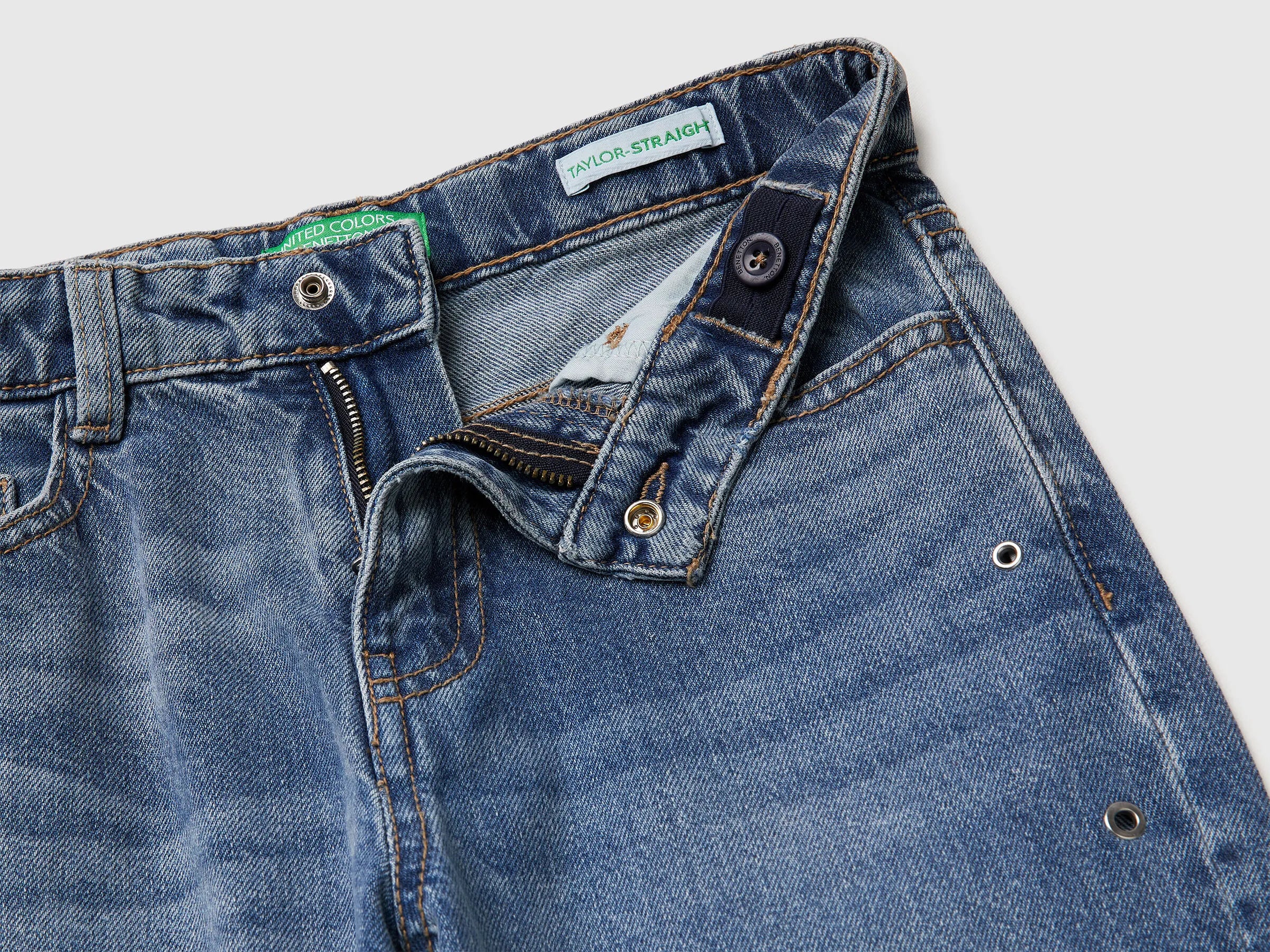Benetton Light Blue Girls Straight Jeans with Eyelets SKU: 4R76CE04O_901 Image 03