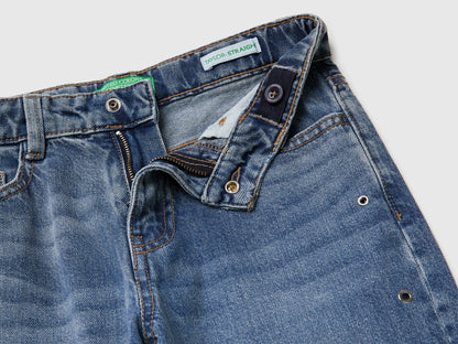 Benetton Light Blue Girls Straight Jeans with Eyelets SKU: 4R76CE04O_901 Image 03