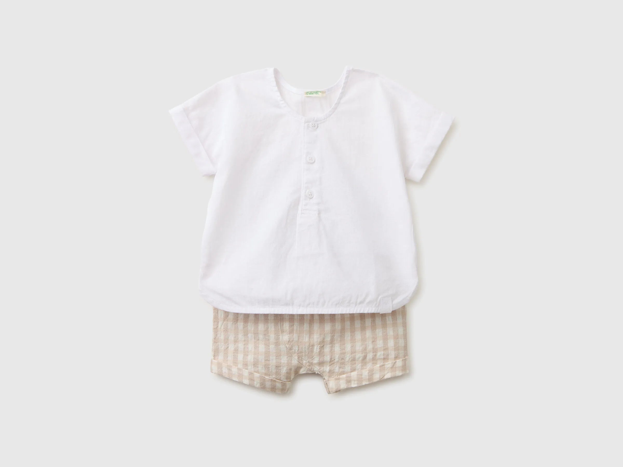 Benetton Beige Boys Linen Blend Set SKU: 4T06AK003_902 Image 01