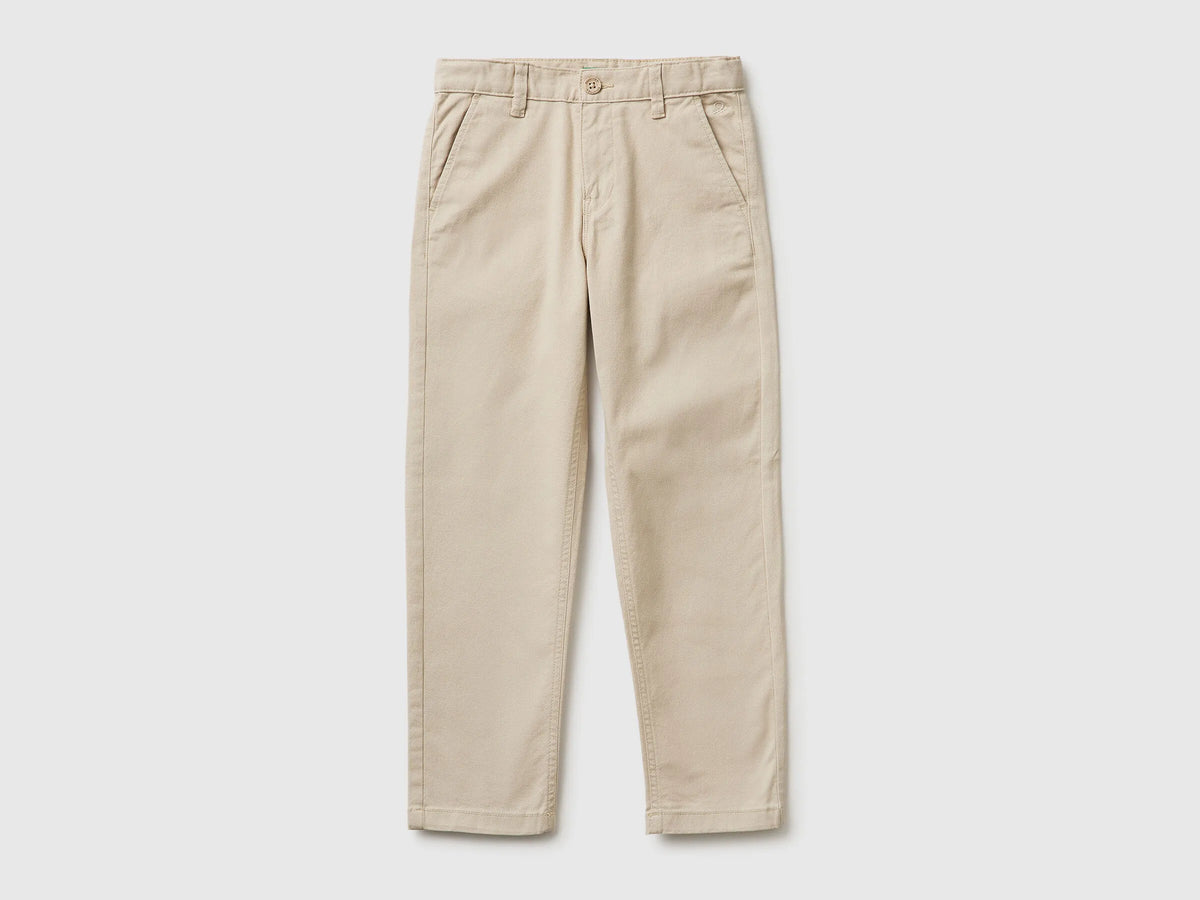 Benetton Beige Boys Slim Fit Chinos in Stretch Cotton SKU: 4T48CF04X_152 Image 01