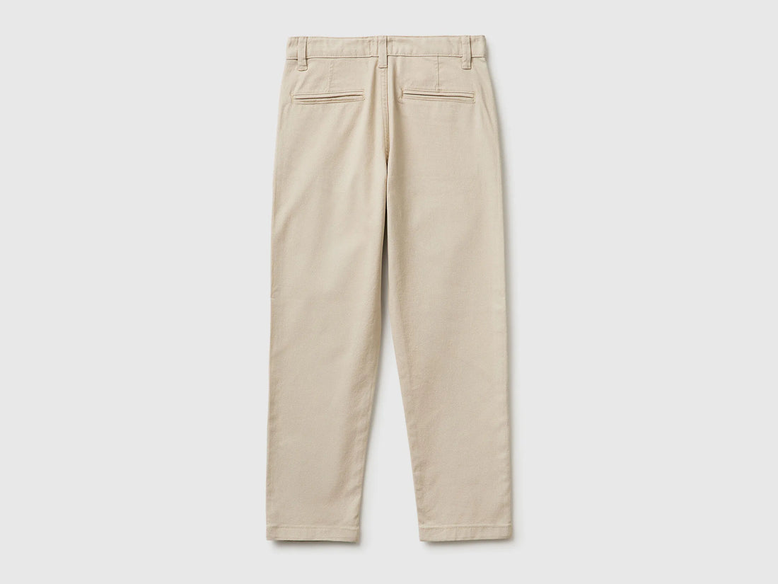 Benetton Beige Boys Slim Fit Chinos in Stretch Cotton SKU: 4T48CF04X_152 Image 02