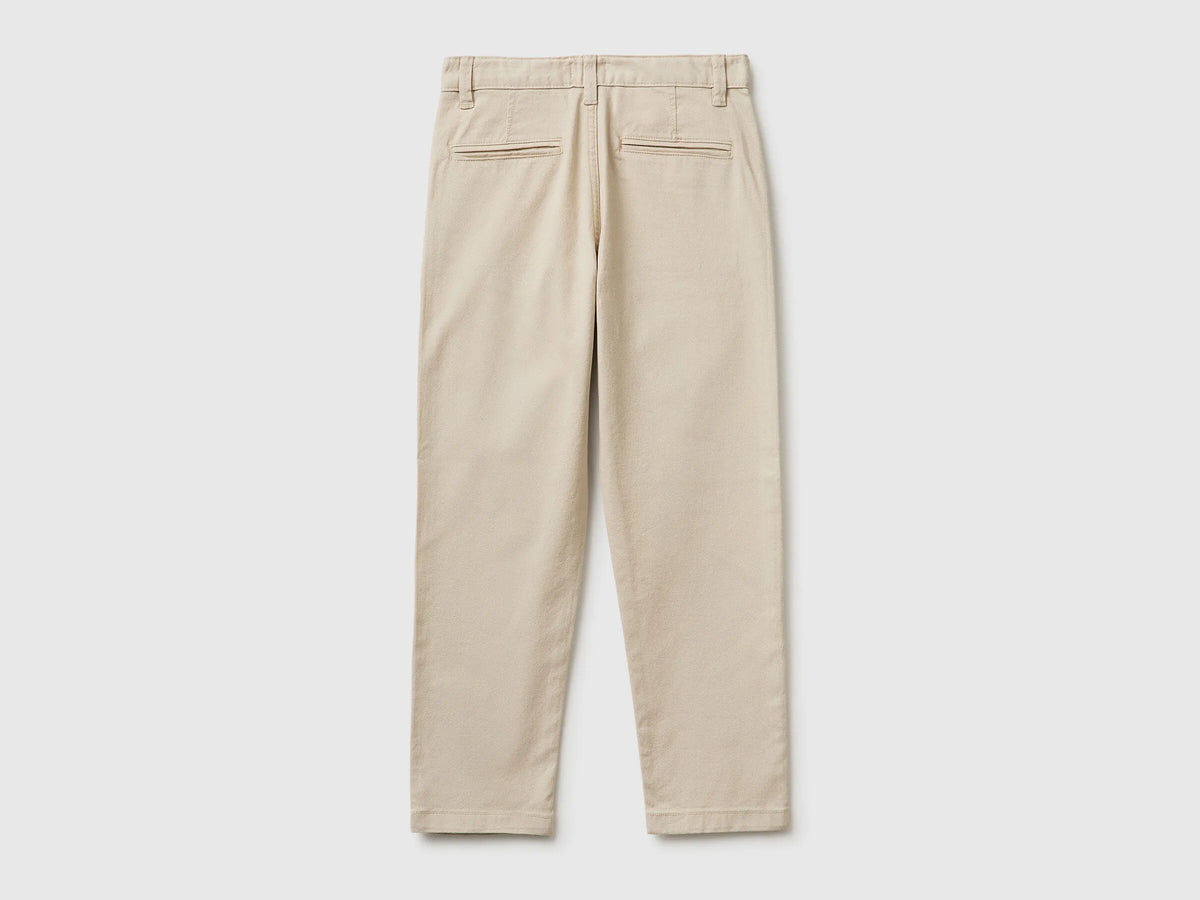 Benetton Beige Boys Slim Fit Chinos in Stretch Cotton SKU: 4T48CF04X_152 Image 02
