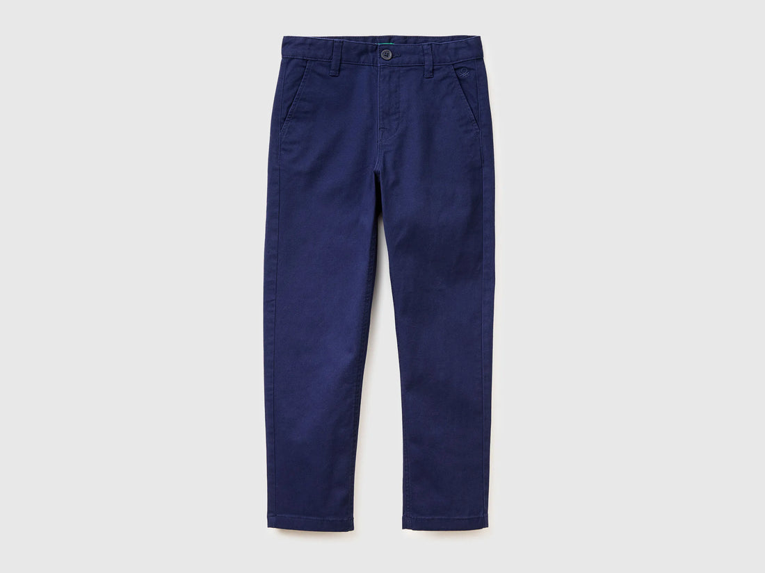 Benetton Dark Blue Boys Slim Fit Chinos in Stretch Cotton SKU: 4T48CF04X_252 Image 01