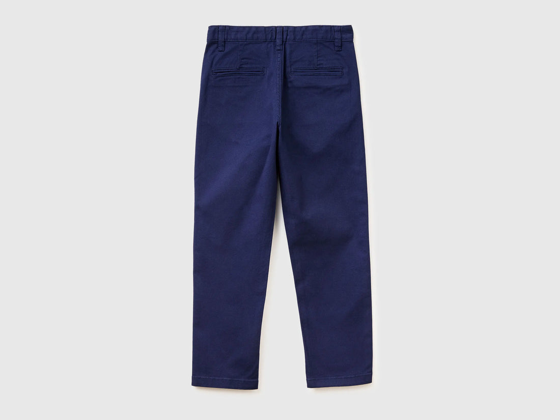 Benetton Dark Blue Boys Slim Fit Chinos in Stretch Cotton SKU: 4T48CF04X_252 Image 02
