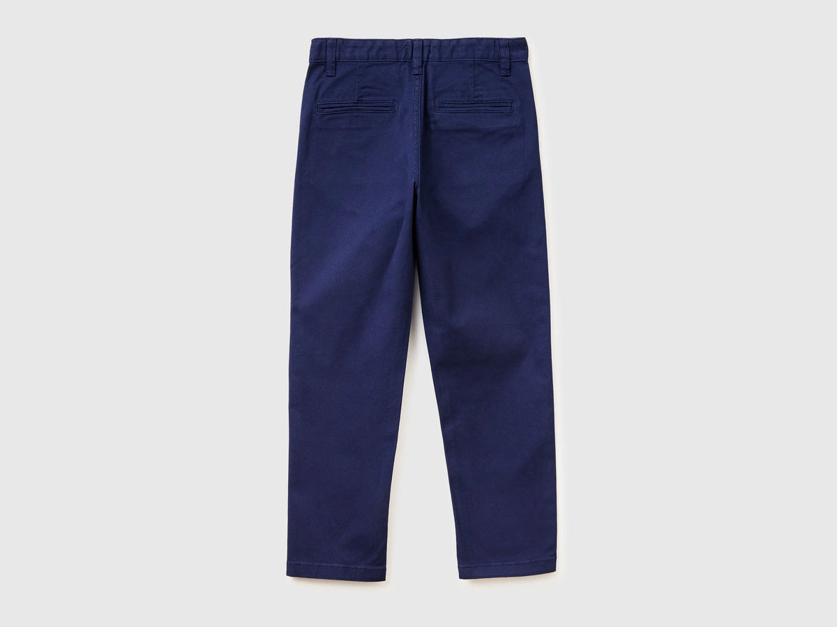 Benetton Dark Blue Boys Slim Fit Chinos in Stretch Cotton SKU: 4T48CF04X_252 Image 02
