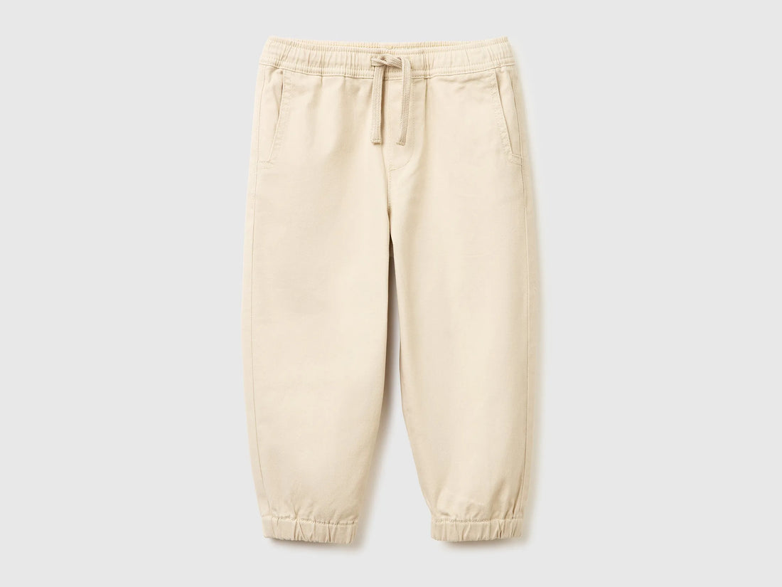 Benetton Beige Boys Stretch Cotton Joggers SKU: 4T48GF02R_152 Image 01