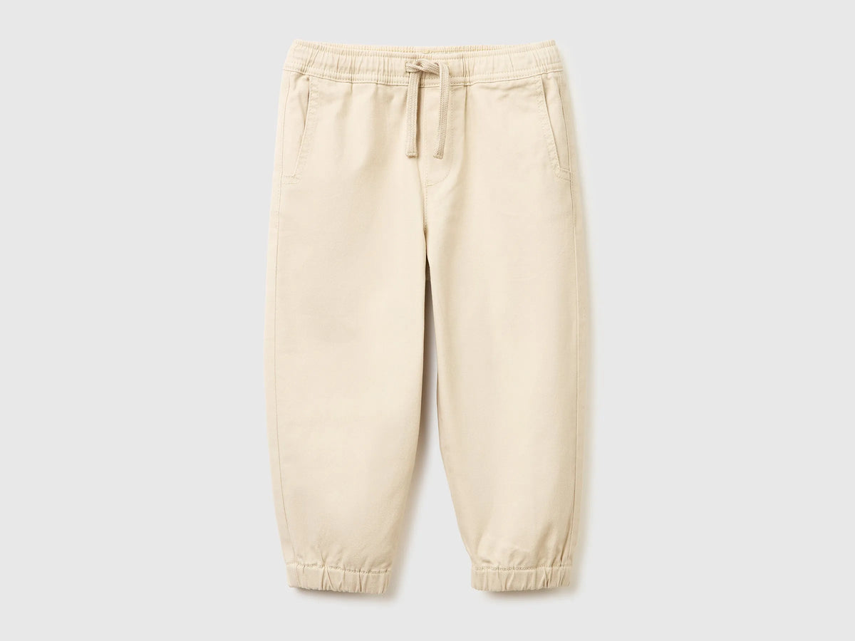 Benetton Beige Boys Stretch Cotton Joggers SKU: 4T48GF02R_152 Image 01