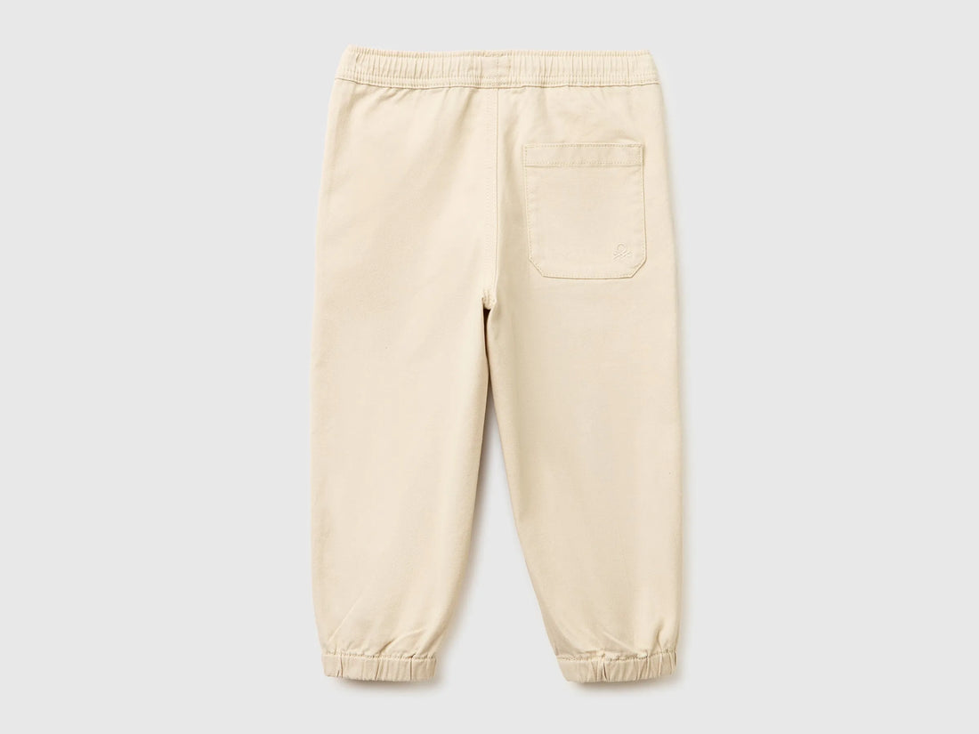 Benetton Beige Boys Stretch Cotton Joggers SKU: 4T48GF02R_152 Image 02