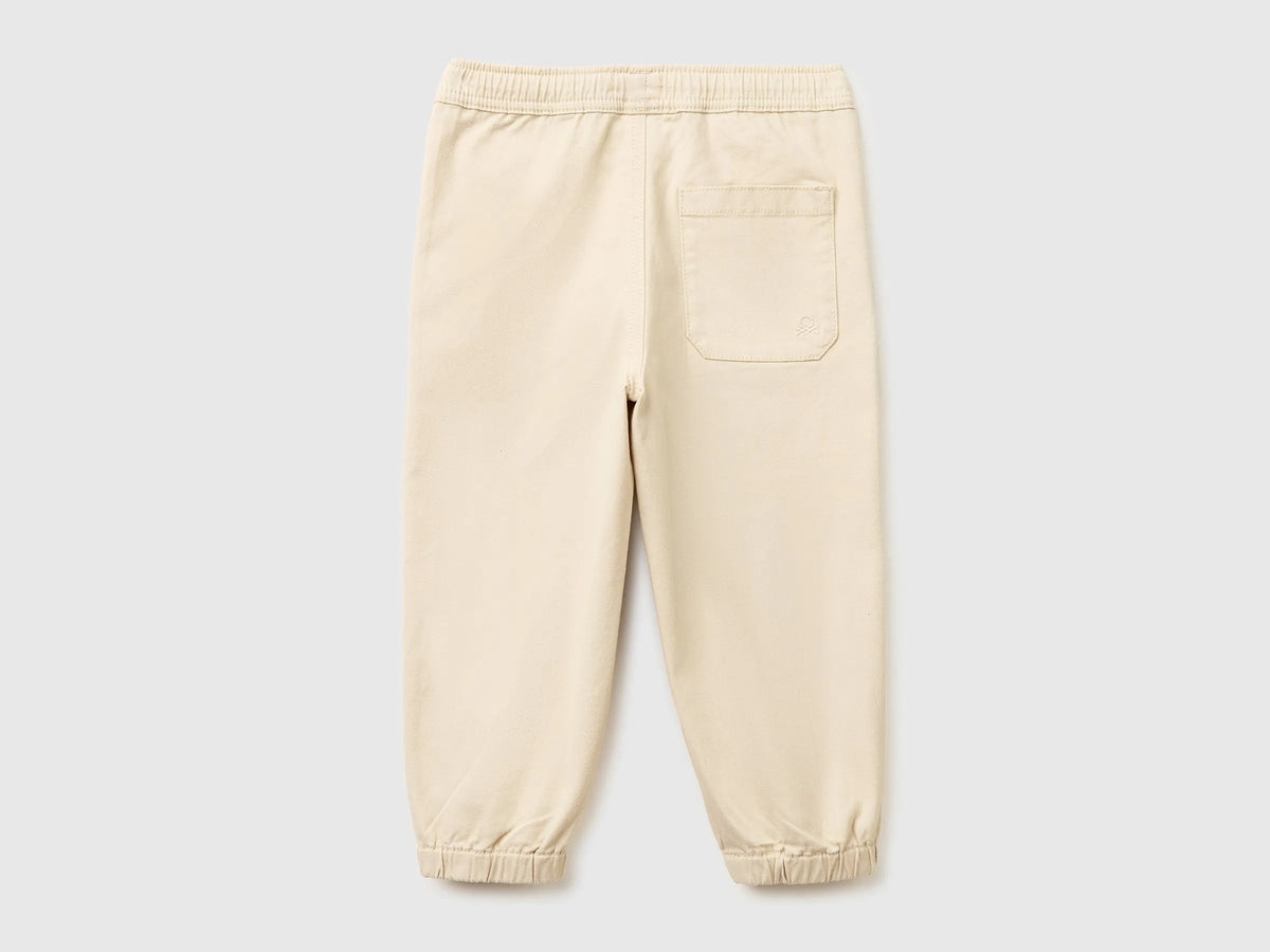 Benetton Beige Boys Stretch Cotton Joggers SKU: 4T48GF02R_152 Image 02