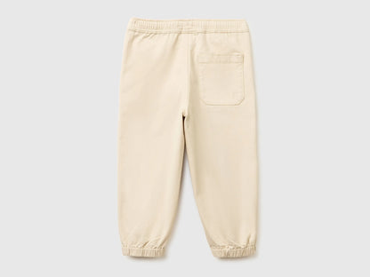 Benetton Beige Boys Stretch Cotton Joggers SKU: 4T48GF02R_152 Image 02