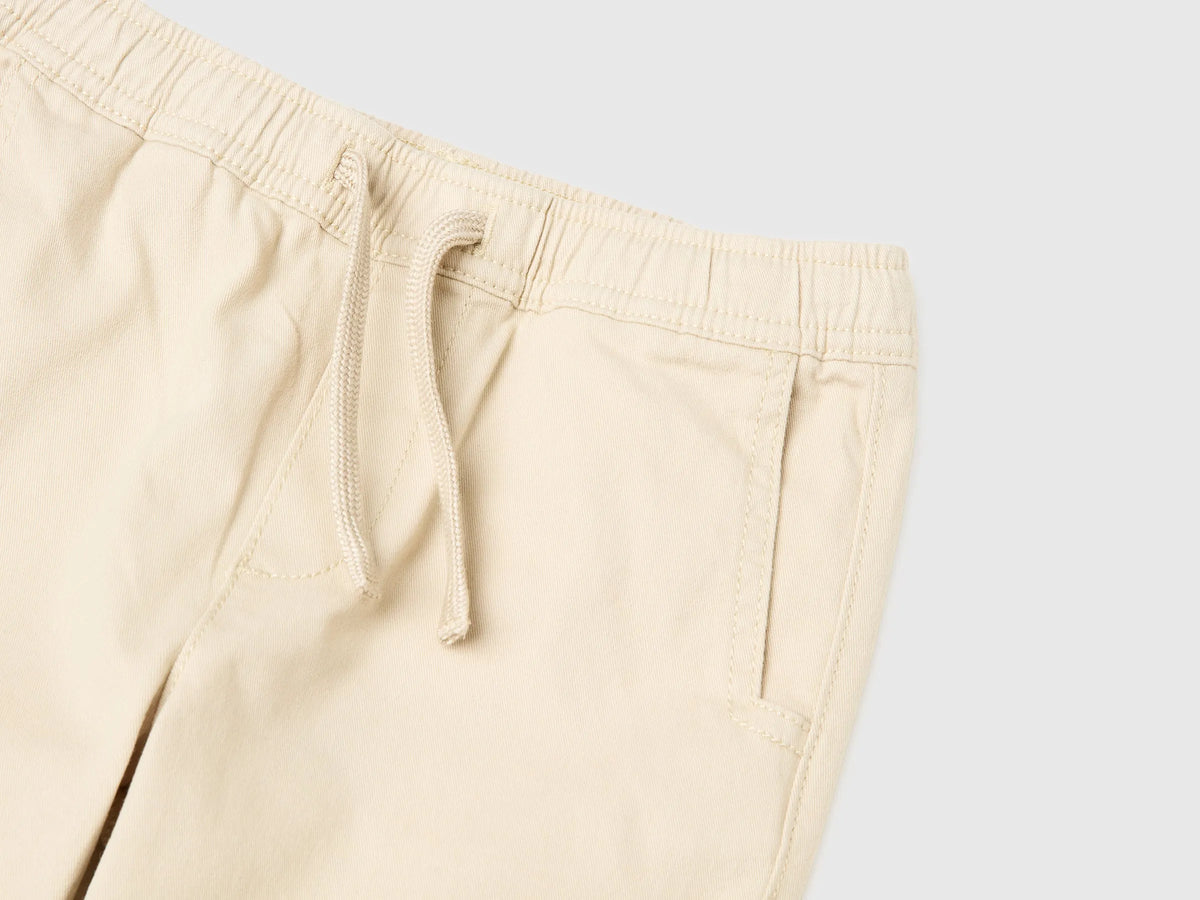 Benetton Beige Boys Stretch Cotton Joggers SKU: 4T48GF02R_152 Image 03