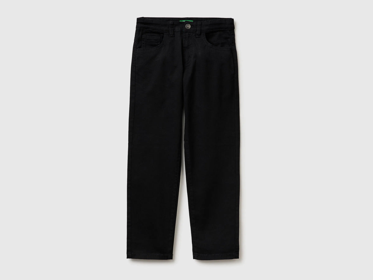 Benetton Black Boys Stretch Cotton Trousers SKU: 4TCGCE04D_100 Image 01