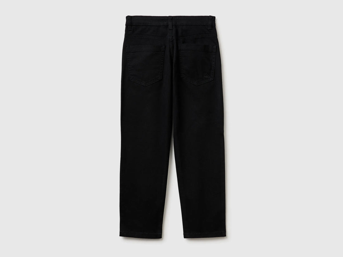 Benetton Black Boys Stretch Cotton Trousers SKU: 4TCGCE04D_100 Image 02